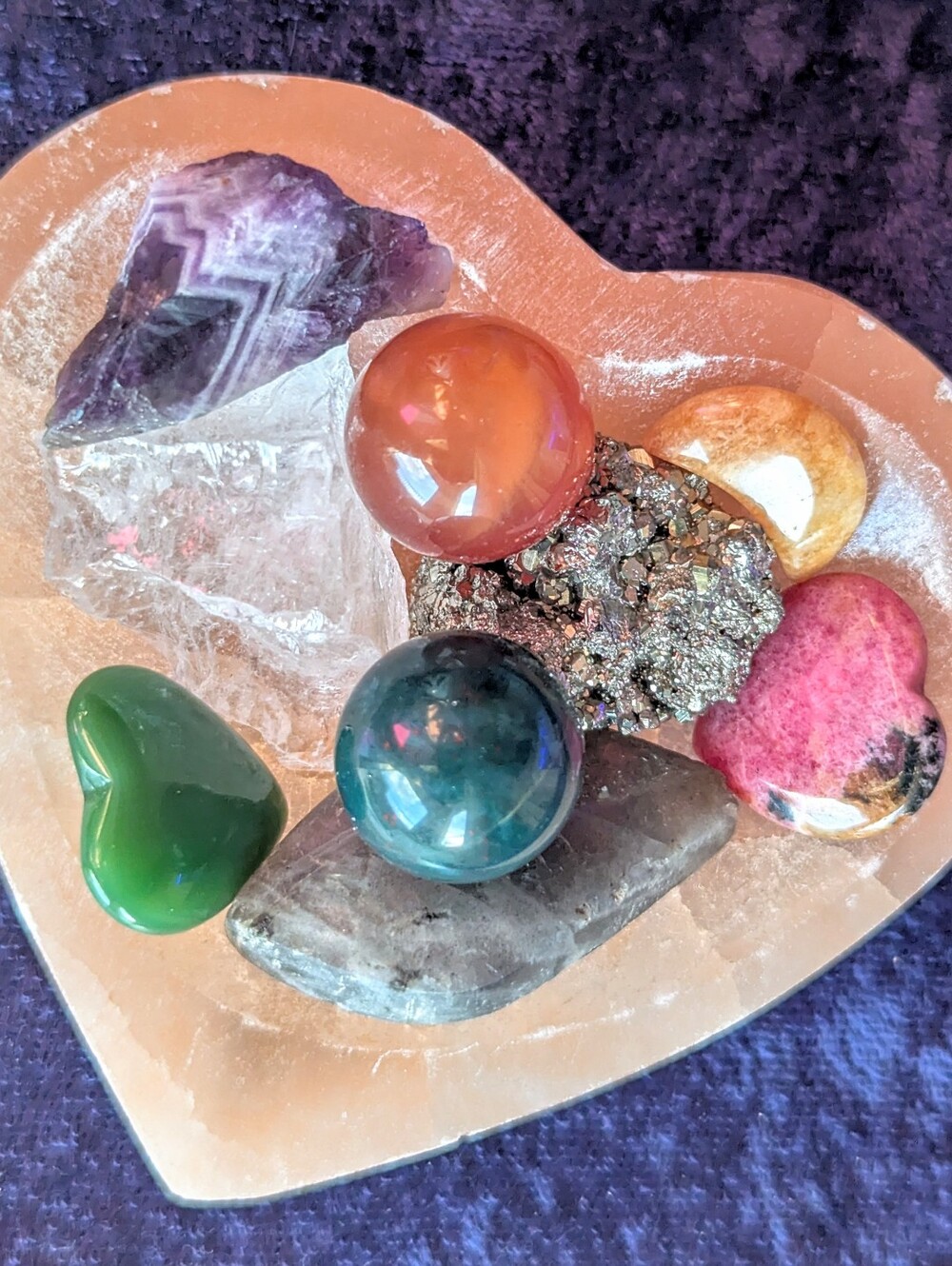 💫 7 Chakra Bowl ☪️ Chevron Amethyst Quartz Pyrite Agate Rhodonite Aventurine